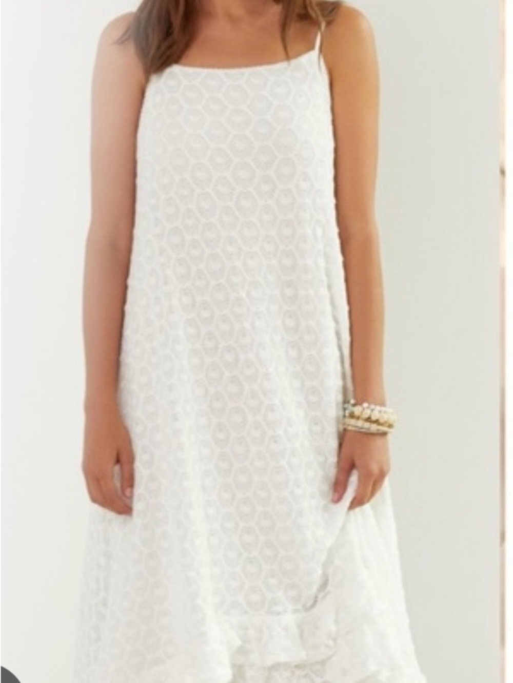 White Lace Midi Dress with Spaghetti Straps